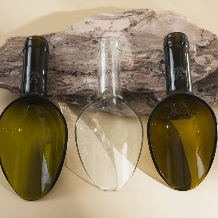 Cuillères à bouchées individuelles en verre recyclé avec rose stabilisée - finition brillante pour la vente par Amarzo