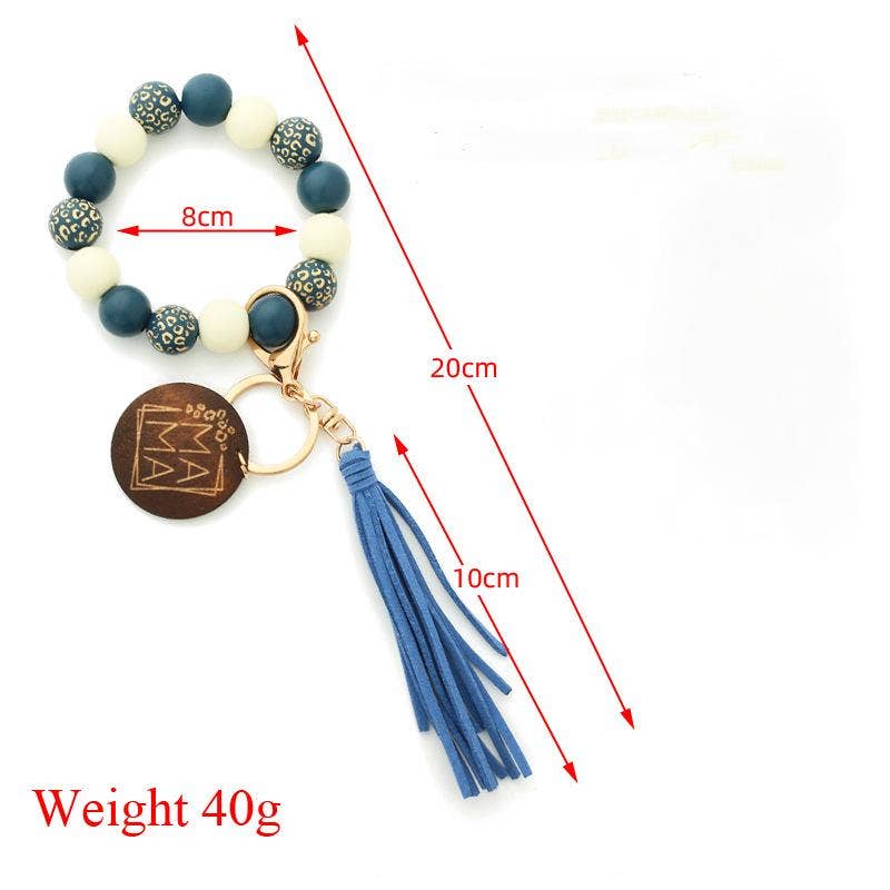 Mio Queena – Engroshandel Nøgleringarmbånd – MAMA vedhæng i træ med perler og elastisk armbånd til nøgler9