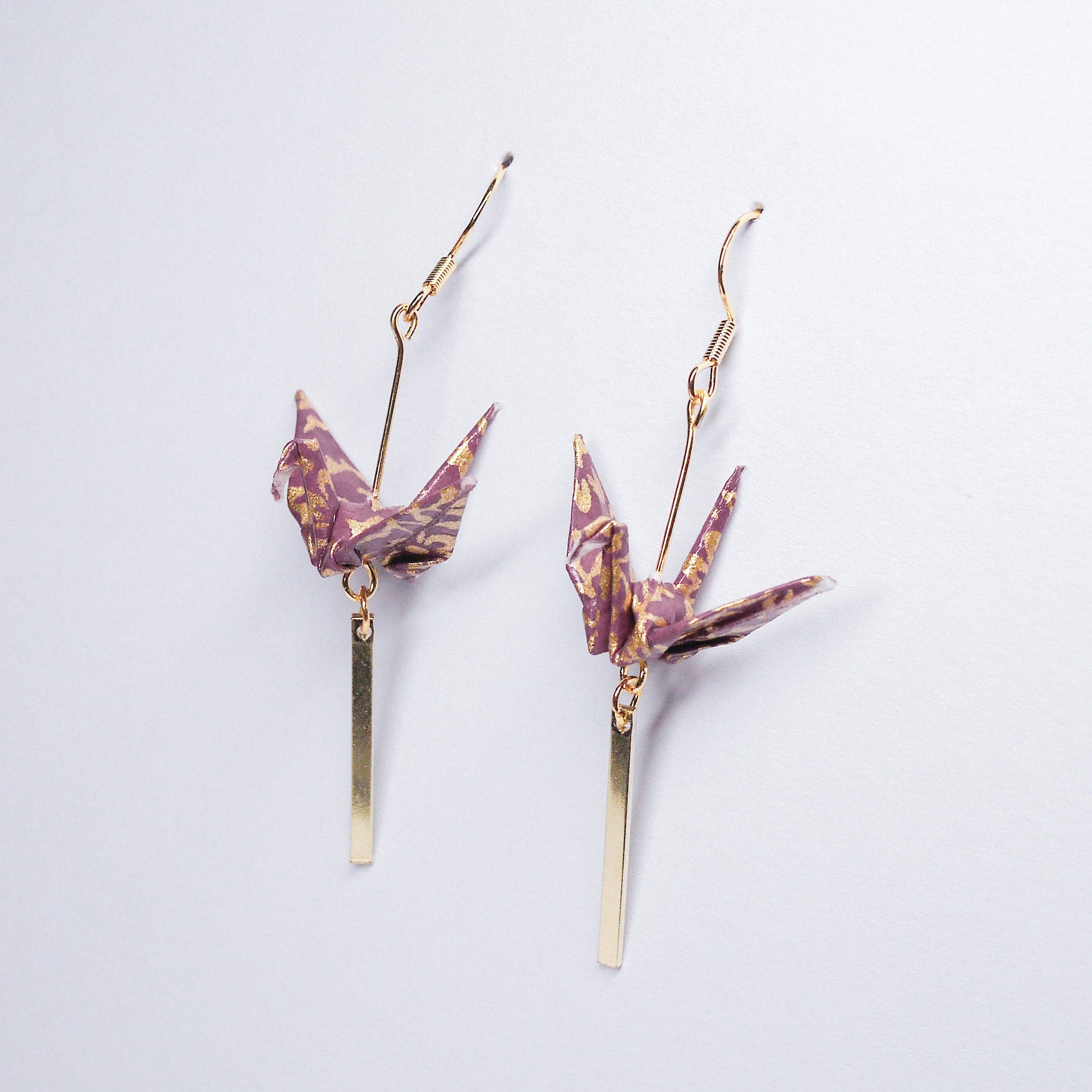 Kamyi.Art Origami Designs - Wholesale Dangle Earrings - Crane and Bar Earrings in Gold9