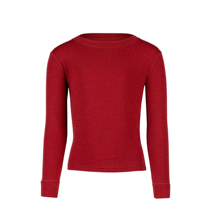 menique - Wholesale Shirt - Kids - Midweight Kids' Merino Wool Long Sleeve Top Cherry Red