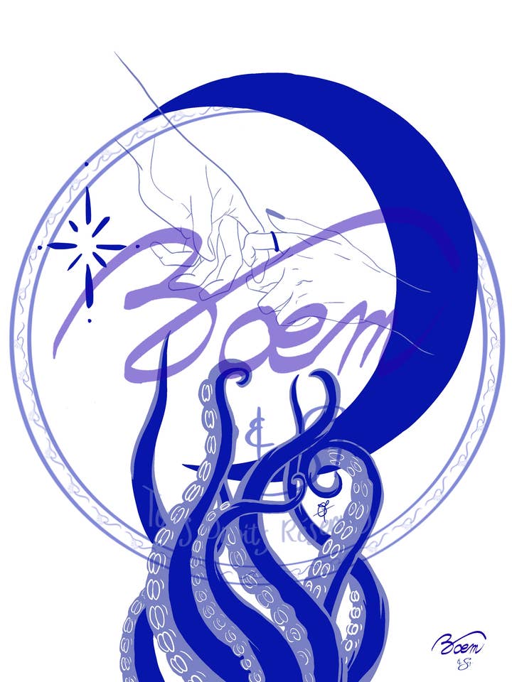 Illustrazione - Di notte Santorini per la vendita all'ingrosso da parte di BOĒM & SEA