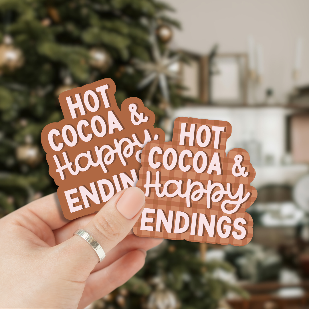 Little Turkey Shoppe - Vente Autocollant - Autocollant en vinyle Hot Cocoa and Happy Endings, Bookish Christmas2