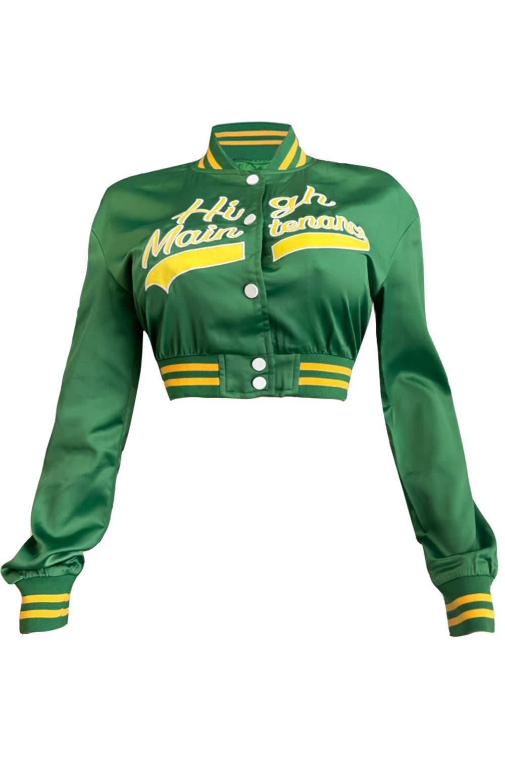 GRØN NT1016A Satin Varsity Crop Jakke med Broderede Detaljer for engroshandel på Faire0