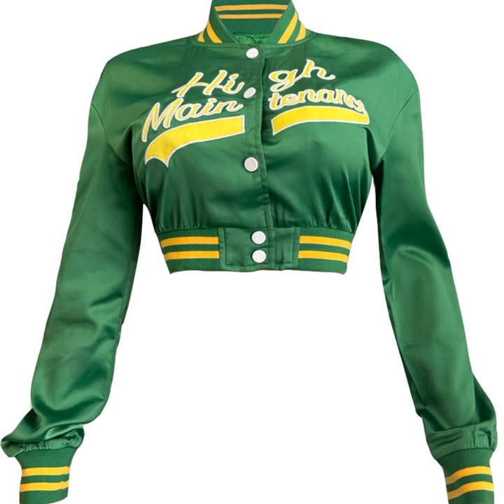 NT1016A Satin Varsity Crop Jacket with Embroidered Detail and other Purchase Wholesale varsity sweaters. Free Returns & Net 60 Terms on Faire trending on Faire.