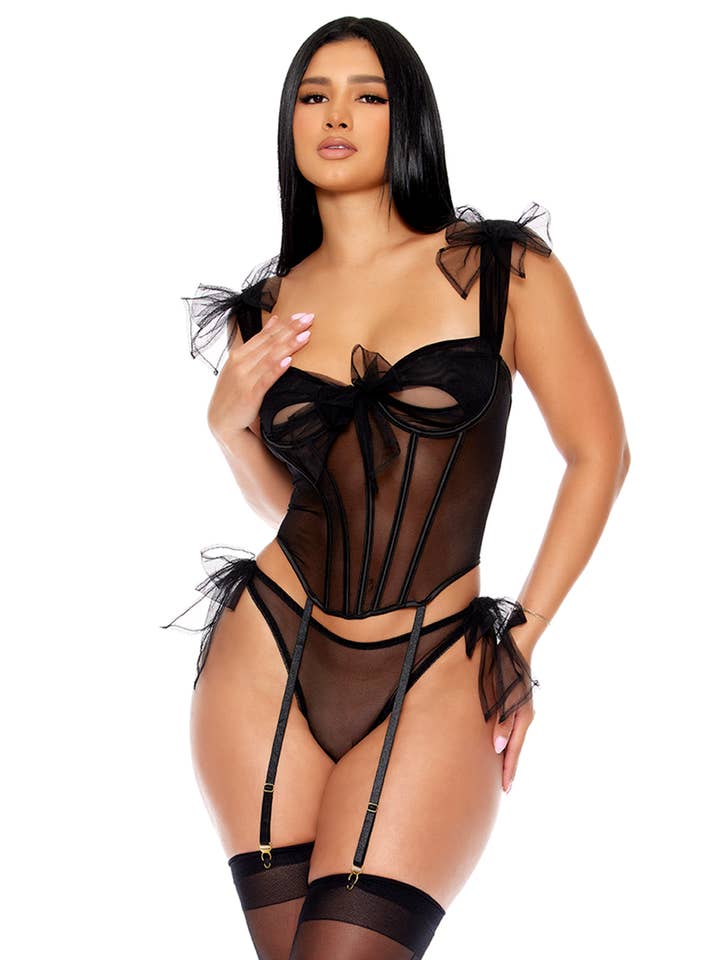 Forplay Inc. - Vente Ensemble de lingerie – femme - Ensemble de lingerie bustier Unwrap Me avec nœud en maille