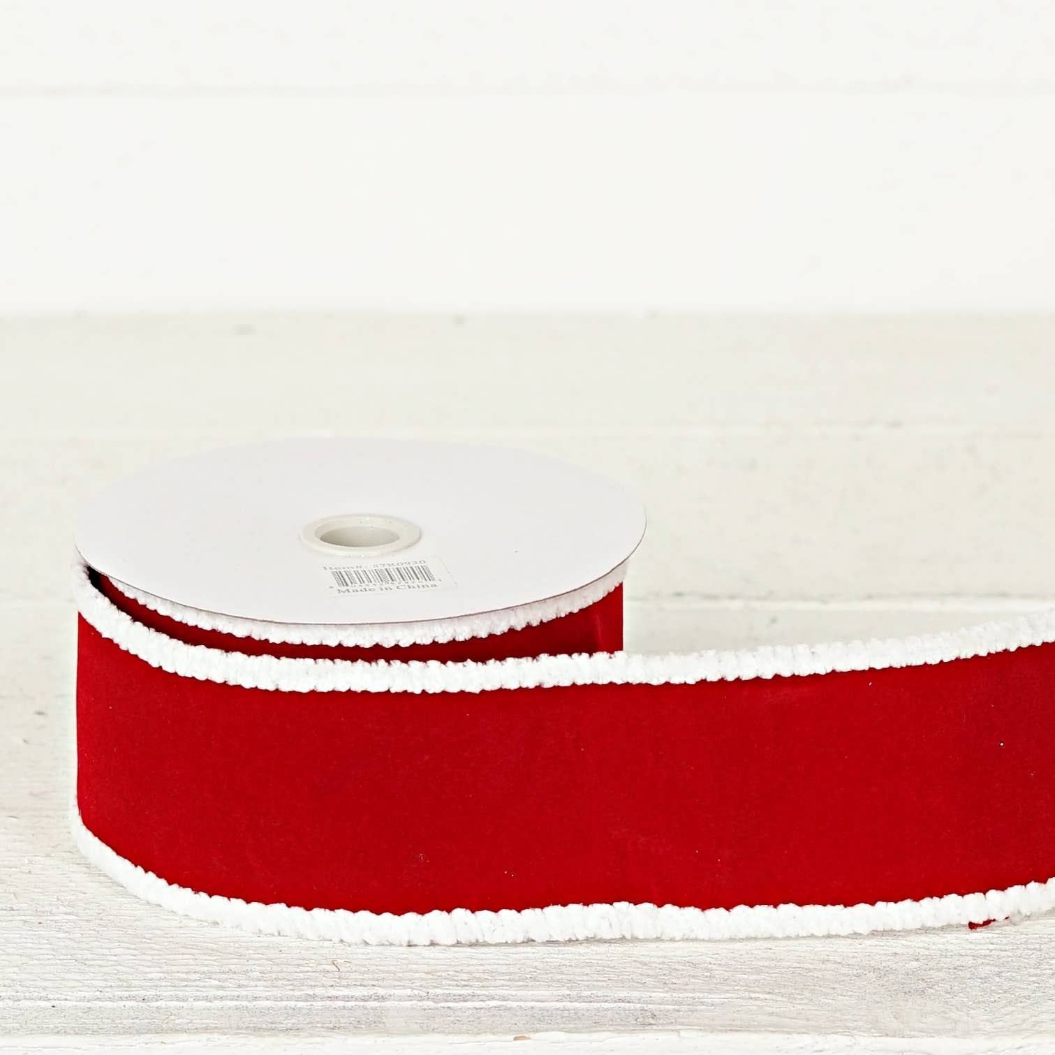 Holiday Depot Inc. - Wholesale Ribbon - Gift Wrapping - 57R0920 - 2.5inWx10Yard Wired Ribbon-Flock Red/Snowy Wire/Re2