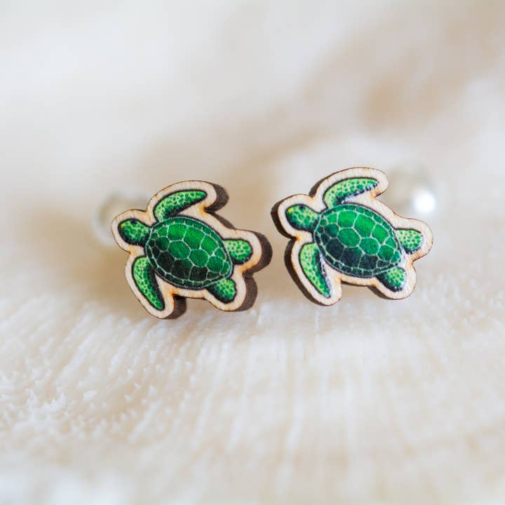 Green Kemps Ridley Sea Turtles, Wooden Titanium Studs for wholesale by The Slug And Kraken