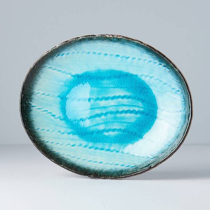 Sky Blue oval plate 24cm for wholesale by Made In Japan Tableware