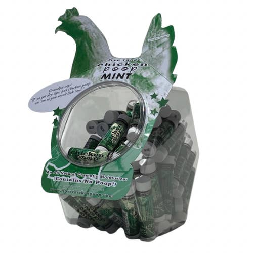 Chicken Poop® MINT Lip Balm, All Natural 72ct. FISH BOWL for wholesale by Chicken Poop