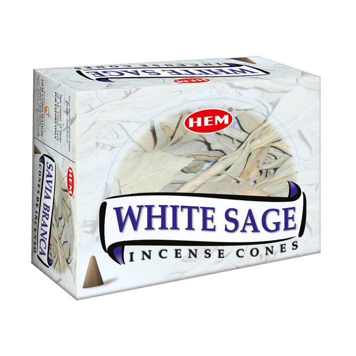 HEM White Sage Incense Cones-Cone Pack (12 Packs × 10 Cones) for wholesale by Garland of Letters Bookstore