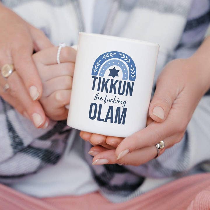 Tikkun the f*cking Olam Ceramic Coffee Mug for wholesale by Salt Sparkle Shalom