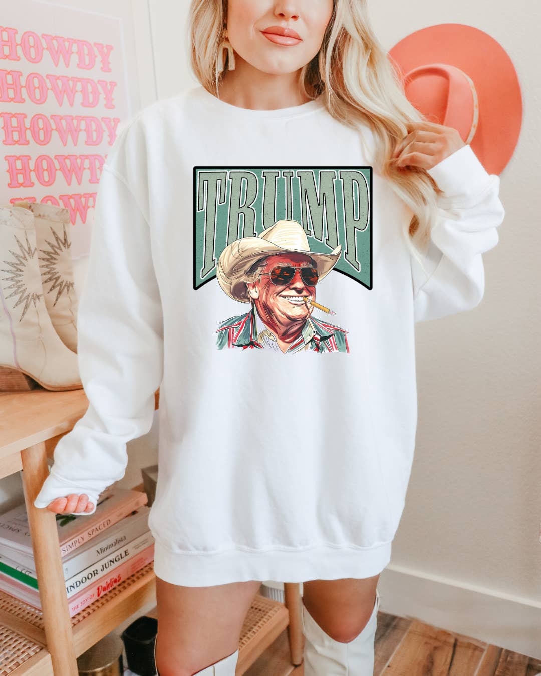 Uncommon Label - Wholesale Graphic Sweatshirt - Women's - Western Cowboy Trump Adult Graphic Crewneck Pullover