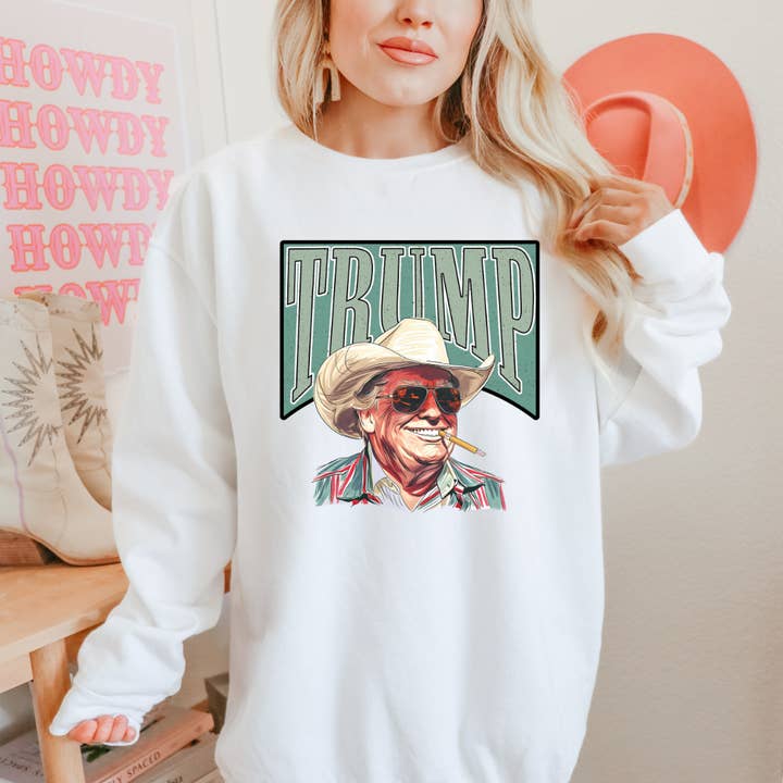 Uncommon Label - Wholesale Graphic Sweatshirt - Women's - Western Cowboy Trump Adult Graphic Crewneck Pullover0