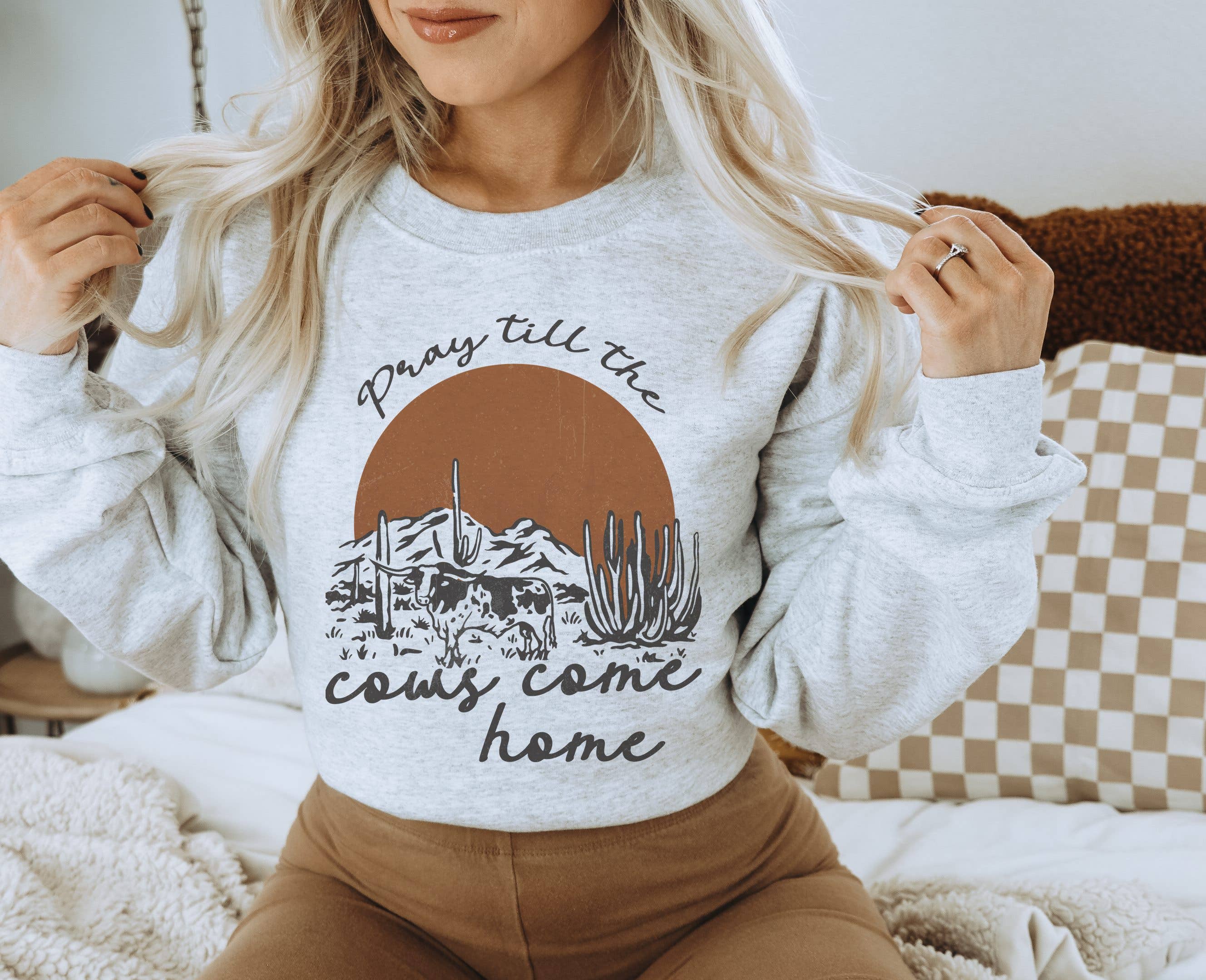 Amy Anne Apparel Inc - Wholesale Graphic Sweatshirt - Women's - Pray Till The Cows Come Home Crew Neck Sweatshirt0