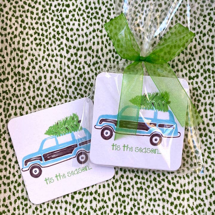 Lemondaisy Design - Vendita all'ingrosso Sottobicchiere monouso - Sottobicchieri di carta Chinoiserie Woody Wagon con albero di Natale