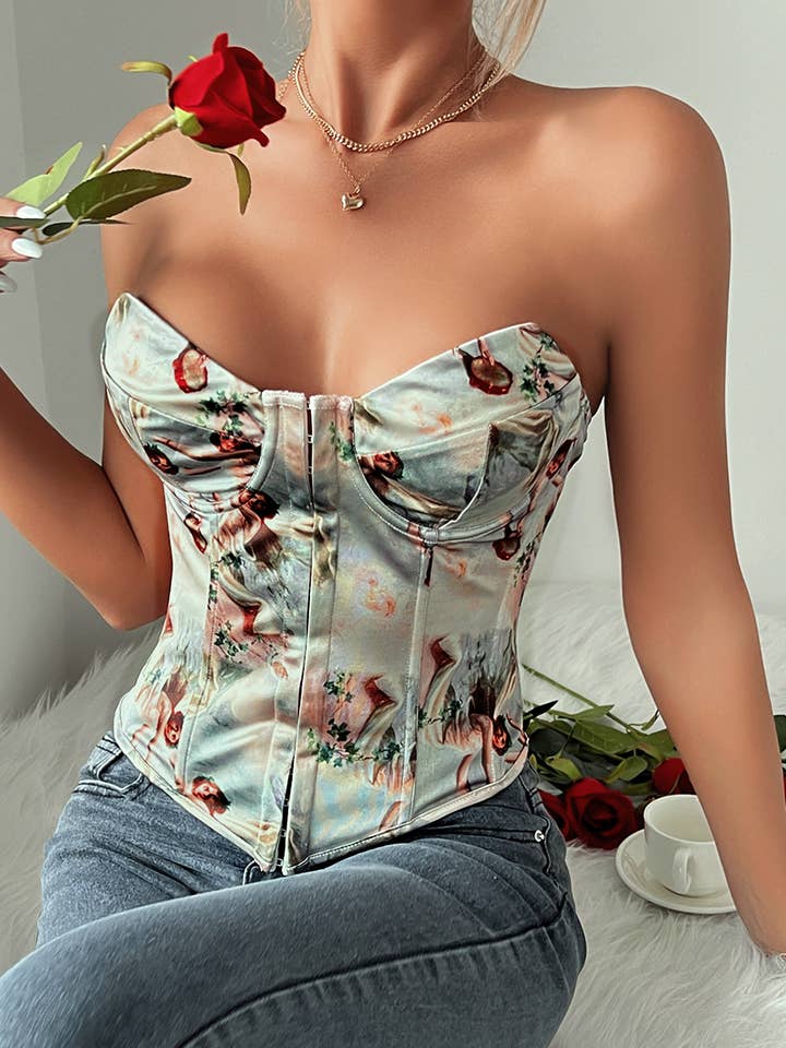 Brown Printed Strapless Corset for wholesale by HIDDENBRAND
