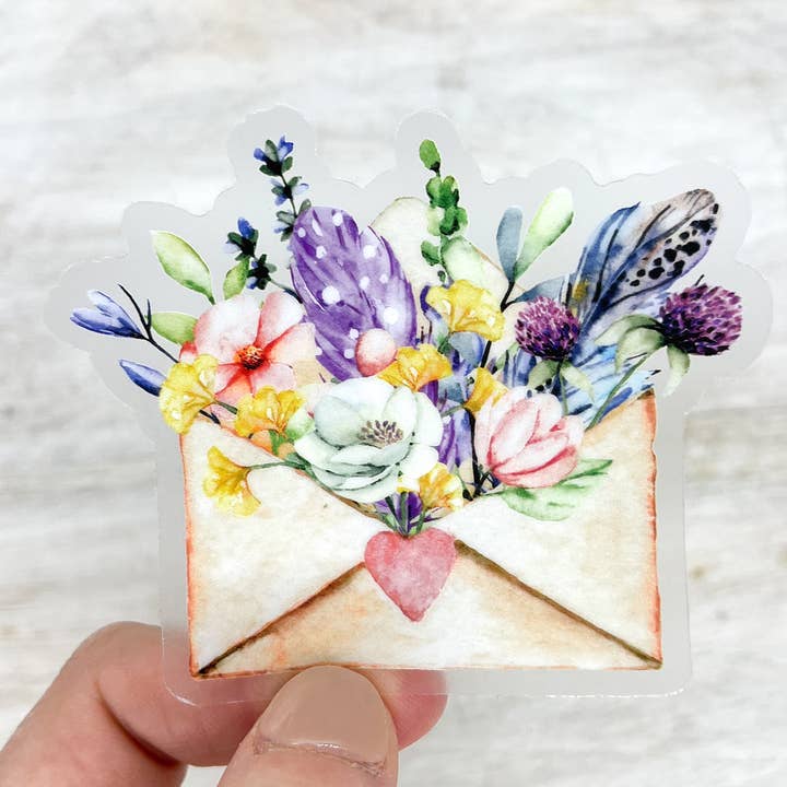 Savannah and James Co - Wholesale Sticker - Spring Floral Envelope, Clear Sticker, 3x3 inch0