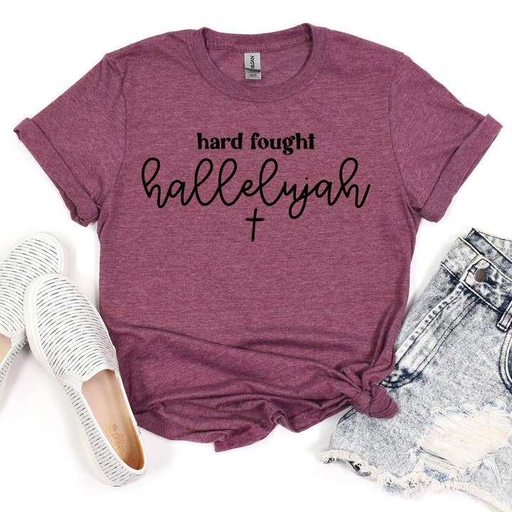 Moeizaam Bevochten Hallelujah Christelijk Grafisch T-shirt✝️ voor wholesale door PJE PRINTING & CO