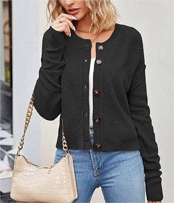 HIDDENBRAND - Wholesale Cardigan - Women's - Vintage Single-Breasted Button-Knit Cardigan1