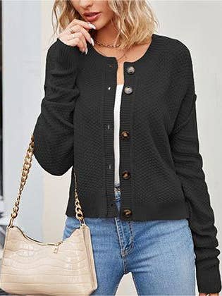 HIDDENBRAND - Wholesale Cardigan - Women's - Vintage Single-Breasted Button-Knit Cardigan1