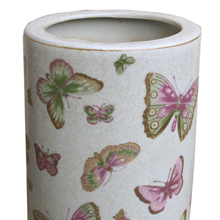 Geko Products - Wholesale Umbrella Stand - Ceramic Umbrella Stand, Butterfly Design1