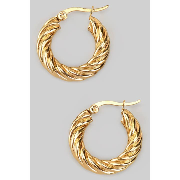 Girly - Wholesale Hoop Earrings - STAINLESS STEEL TWISTED HINGE HOOP EARRINGS