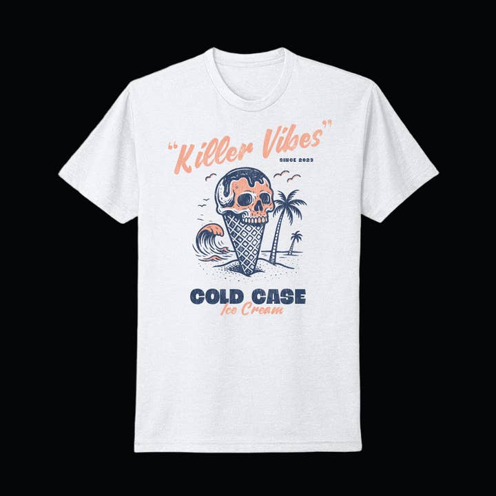 White Killer Vibes T-Shirt for wholesale by Cold Case Ice Cream