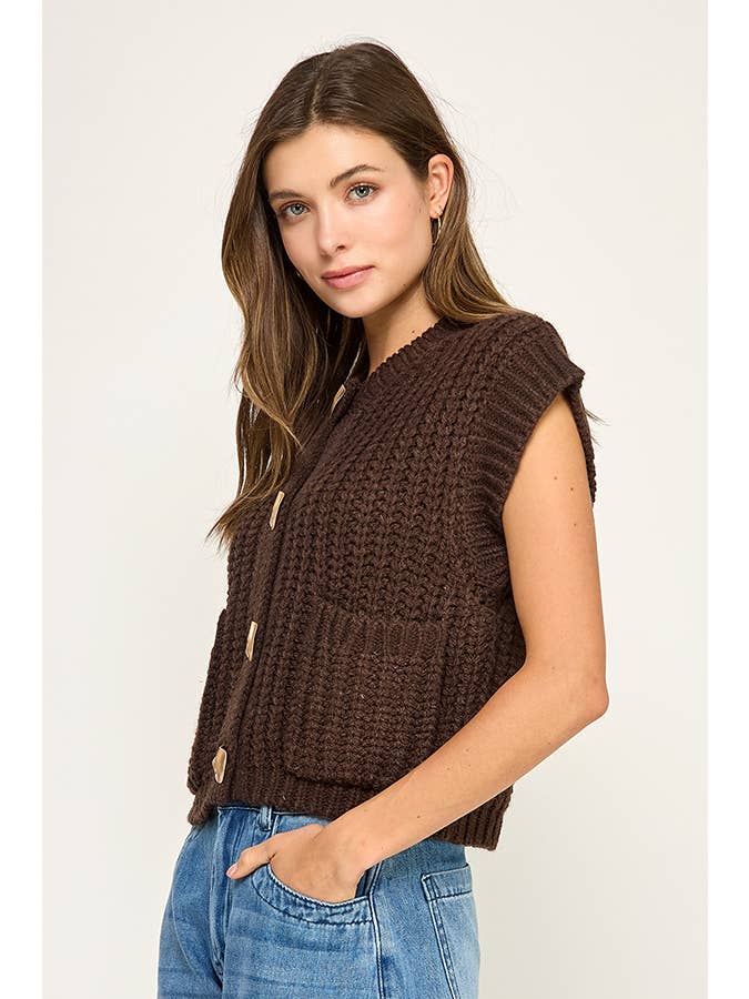 Miss Love - Wholesale Sweater Vest - Women's - CHUNKY KNIT BUTTON-FRONT VEST TOP3