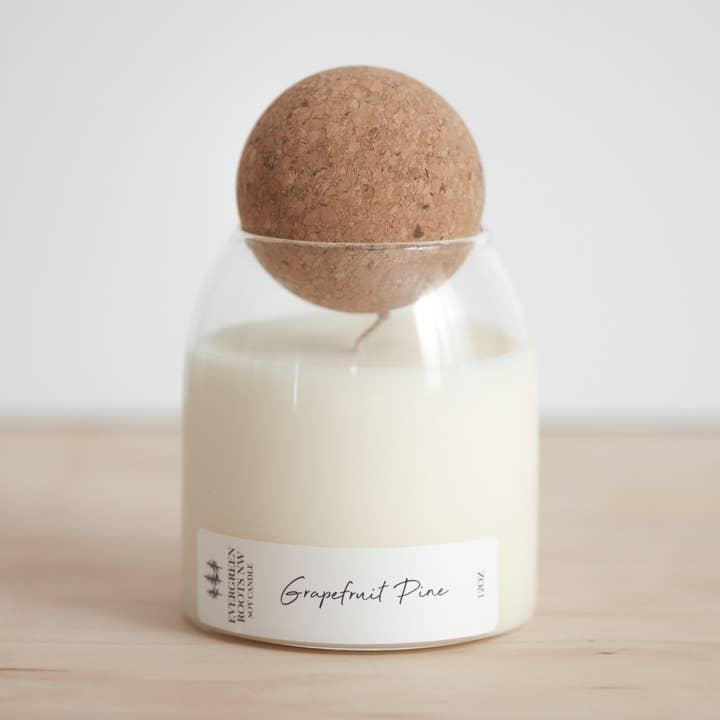Grapefruit Pine - 12 fl oz Cork Top Soy Candle for wholesale by Evergreen Roots NW