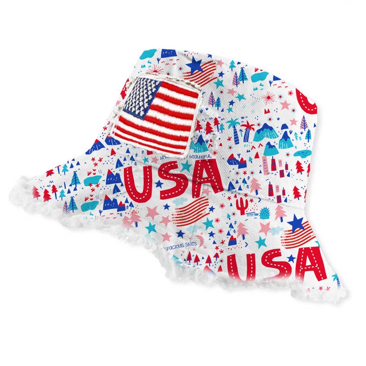 Novelty Closeout - Wholesale Bucket Hat - Unisex - Bucket Hat USA America Patriotic Patch Assortment - 12/Pack4