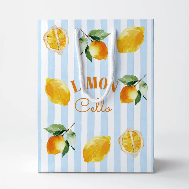 Saco de Presente de Limoncello (Risca Azul + Limões) por atacado de JOSIL Paperie & Gift