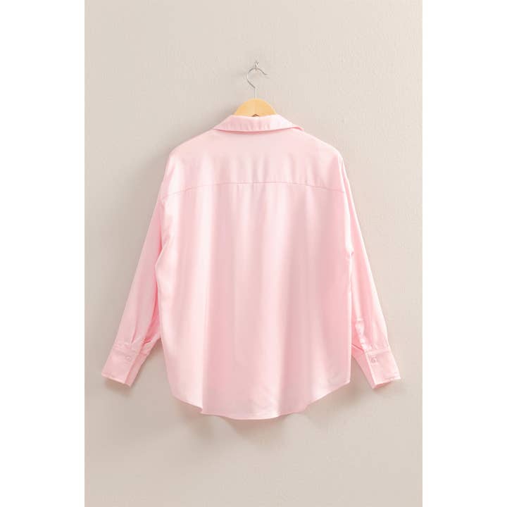 HYFVE - Wholesale Blouse - Women's - DZ25E266-Collared V-Neck Satin Blouse