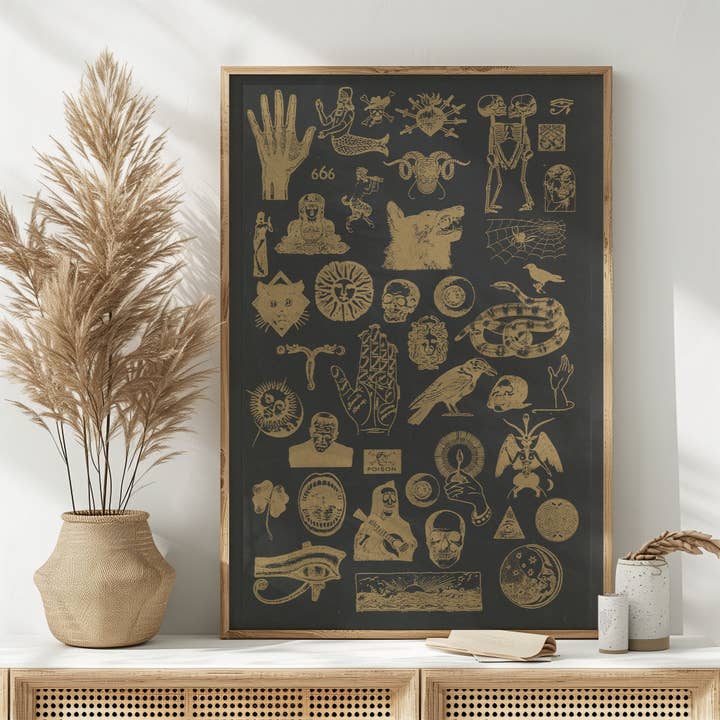 Poster Darkness Occult & Esoteric Risograp nero e oro per la vendita all'ingrosso da parte di Back of Beyond Press