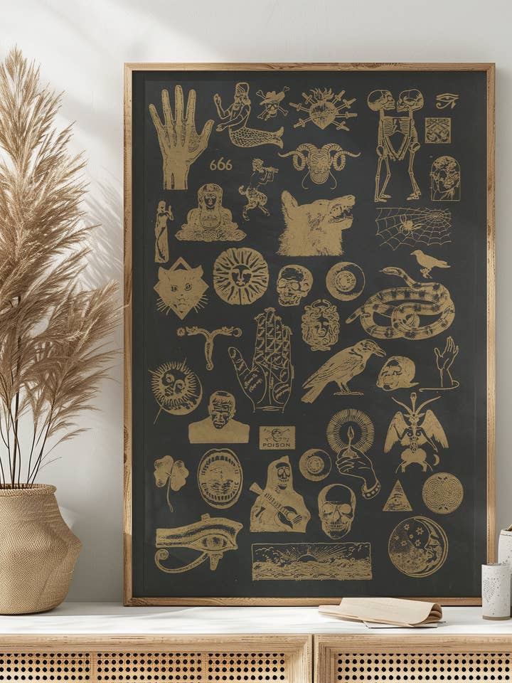 Poster Darkness Occult & Esoteric Risograp noir et doré pour la vente par Back of Beyond Press