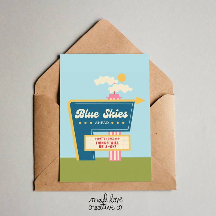 Blue Skies Ahead Greeting Card for wholesale by Mad Love Creative Co.