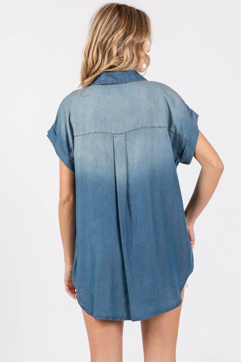 ZiA Apparel - Wholesale Button Down Shirt - Women's - Washed Roll Up Short Sleeve Shirt 4