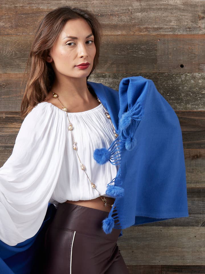 Wrap - Diana Pompom Wrap - Koningsblauw voor wholesale door Tourance