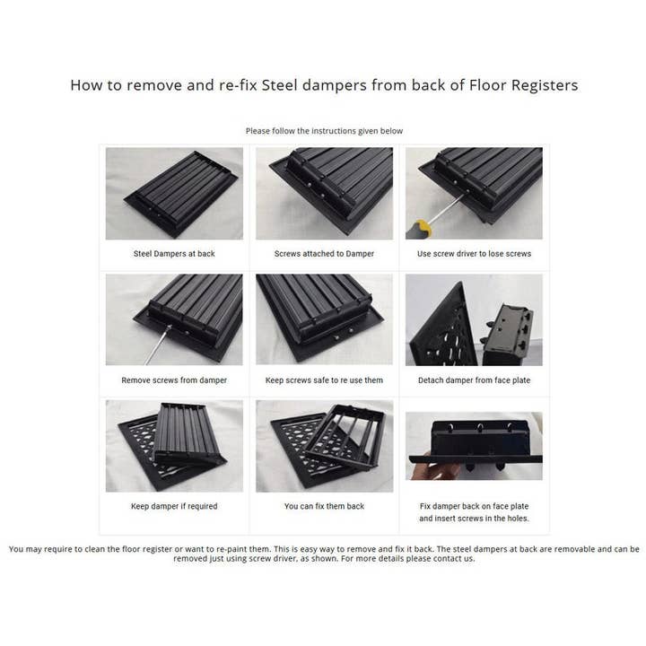 PRIMA DECORATIVE HARDWARE INC - Vente Article de chauffage, ventilation et climatisation - Registre de plancher en fonte d'aluminium, 13 po x 13 po, VR-100