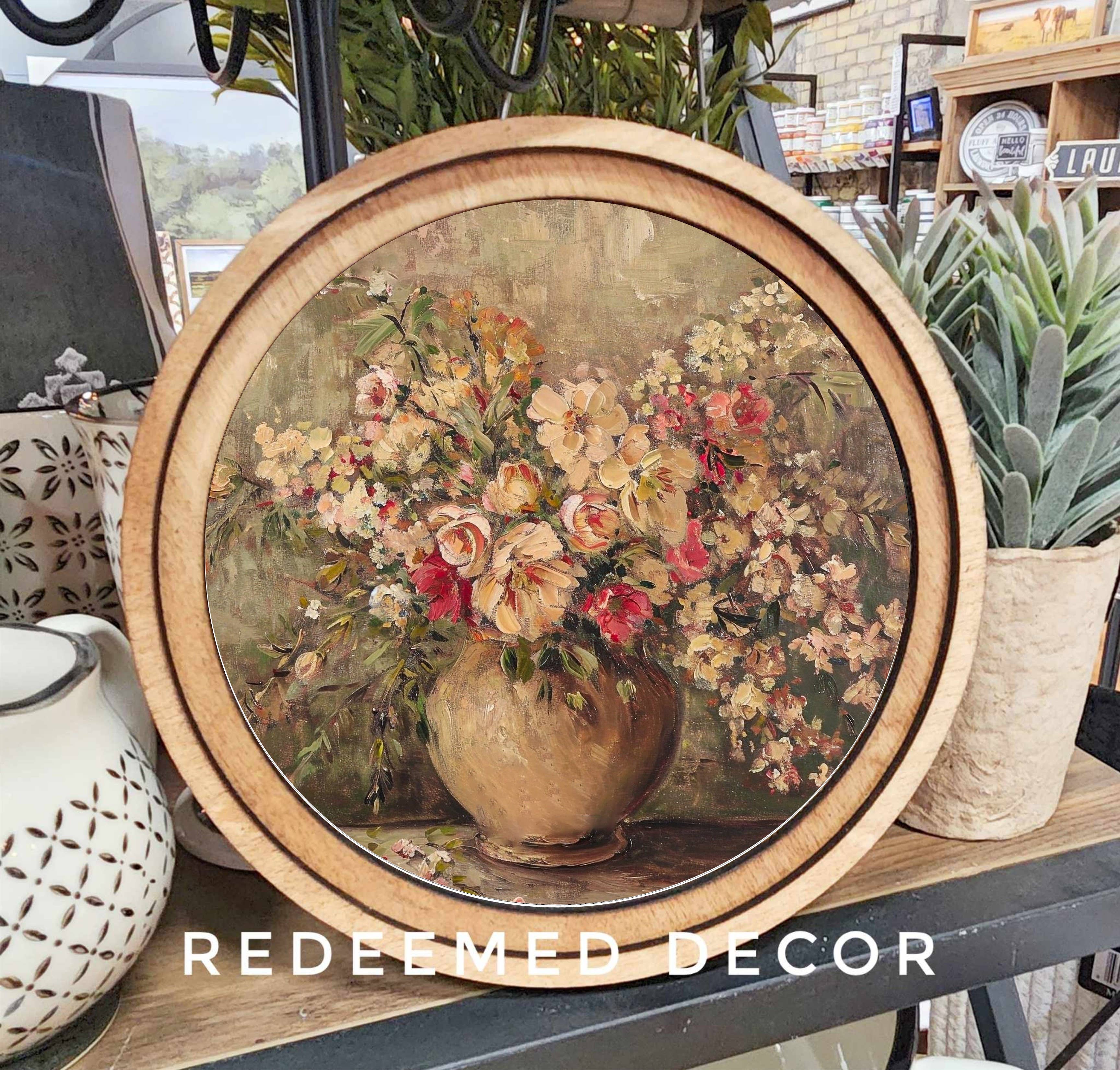 Redeemed Decor - Vendita all'ingrosso Stampa artistica - Arte del vaso floreale rustico rotondo da 8"