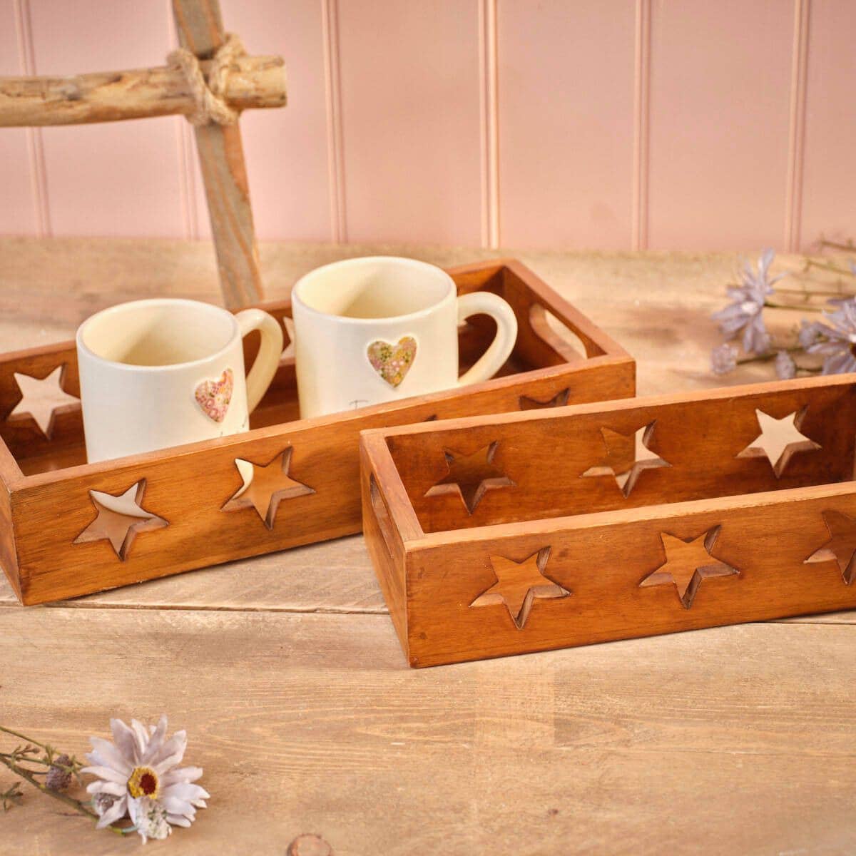 Langs - Wholesale Decorative Tray - Mango Wood Set of 2 Star Cut Out Slim Tray1