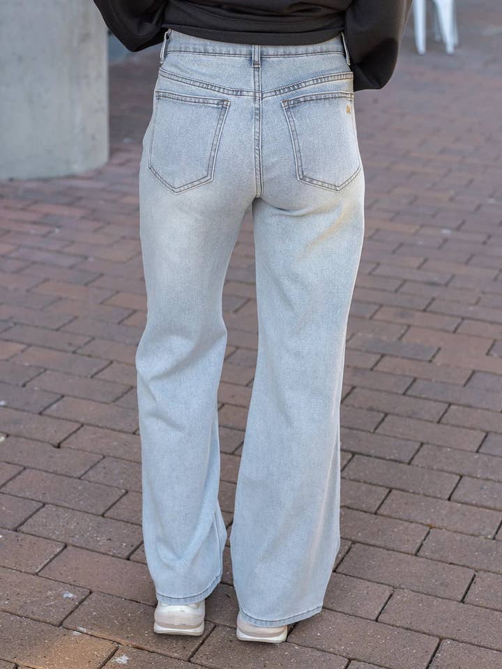 Slouchy Soft Wide Leg Jeans in Non Distressed Light-Wash for wholesale on Faire