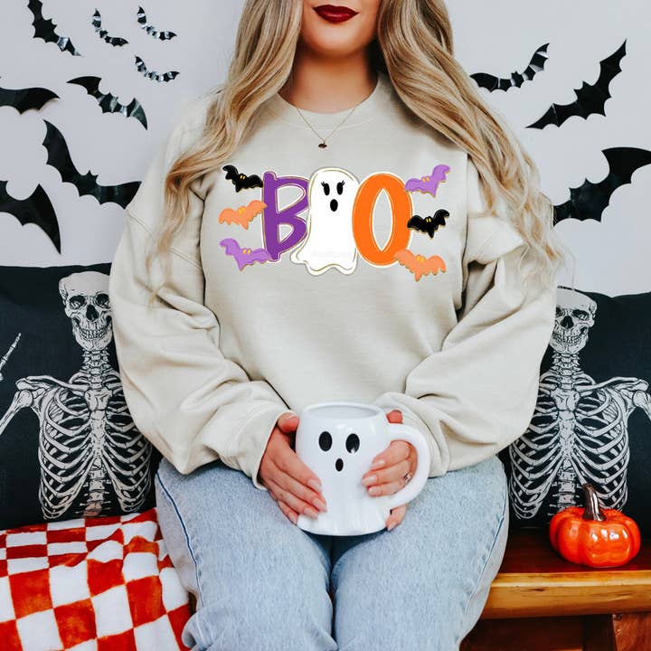 Boo Fantôme Transfert Thermocollant DTF pour la vente par Trendy Transfers