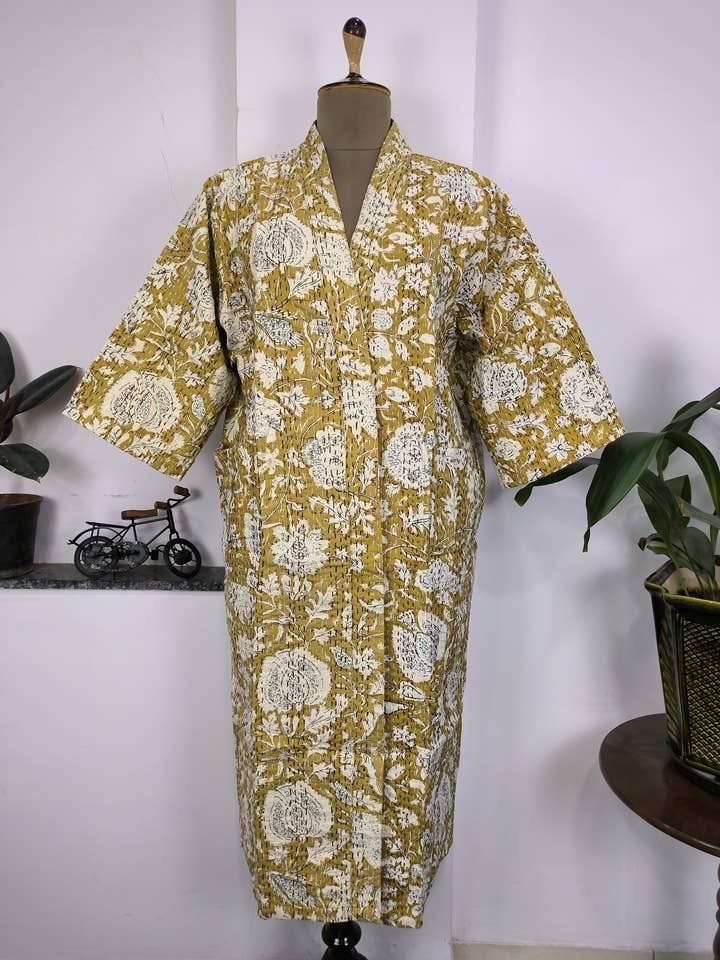Kantha Pure Cotton Reversible Long Kimono Women Jacket for wholesale by The Eastern Loom