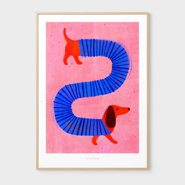 Just Cool Design - Wholesale Art Print - Very Long Dachshund | A4–A3 Funny Dog Illustration Print