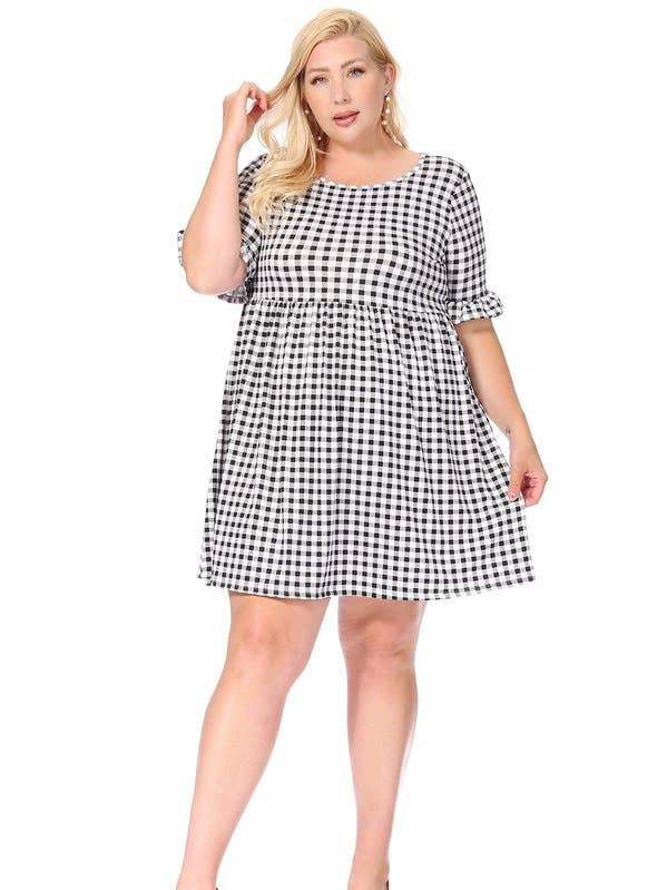 Plus pläd baby docka klänning med volang armbåge ärm för wholesale av VIBE Apparel Co