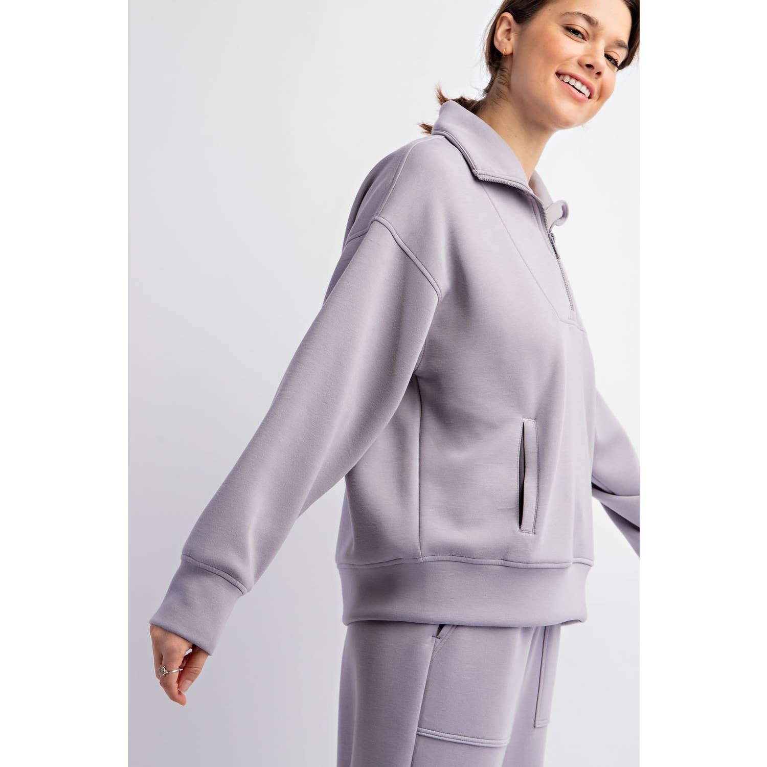 Rae Mode - Vendita all'ingrosso Felpa - Donna - PULLOVER CON COLLO A IMBUTO E ZIP A QUARTO IN MODAL SCUBA67