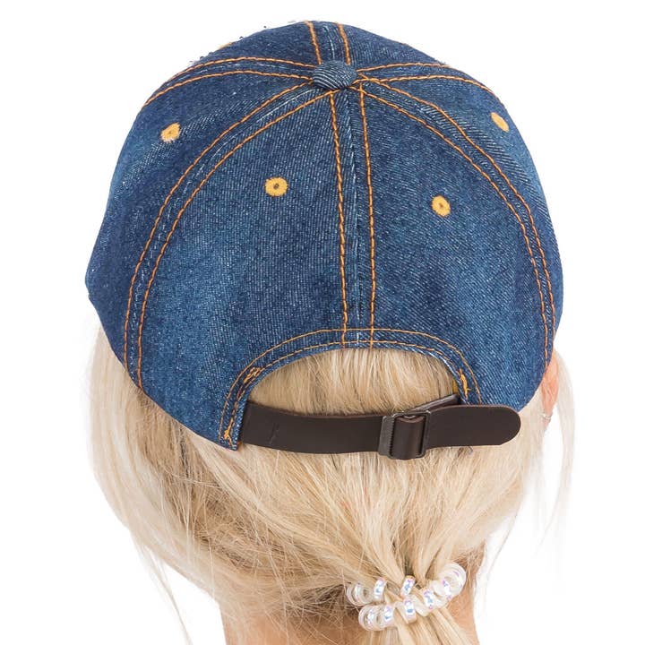 Cap Zone - Wholesale Baseball Cap - Women's - American Flag Bling Patch Denim Baseball Cap