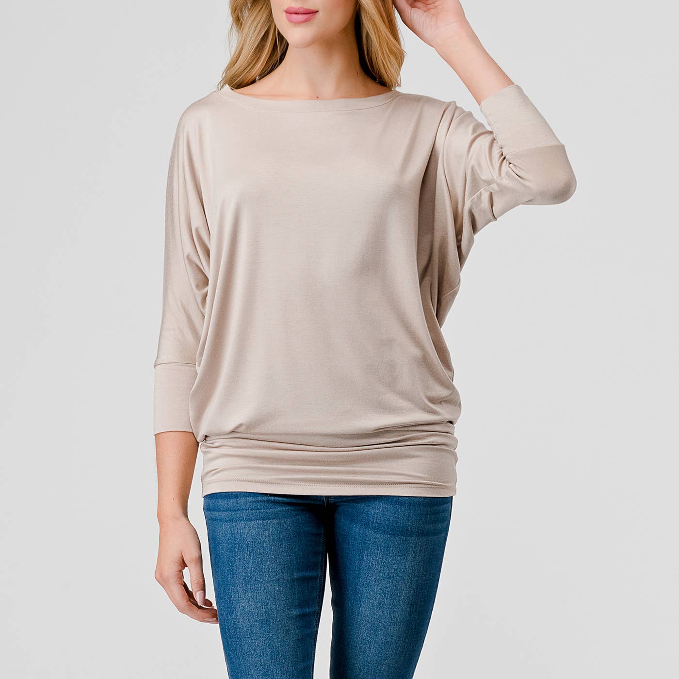 Heimious - Wholesale Knit Top - Women's - 3/4 Dolman Sleeve Round neck Modal Jersey  Top, 2503109