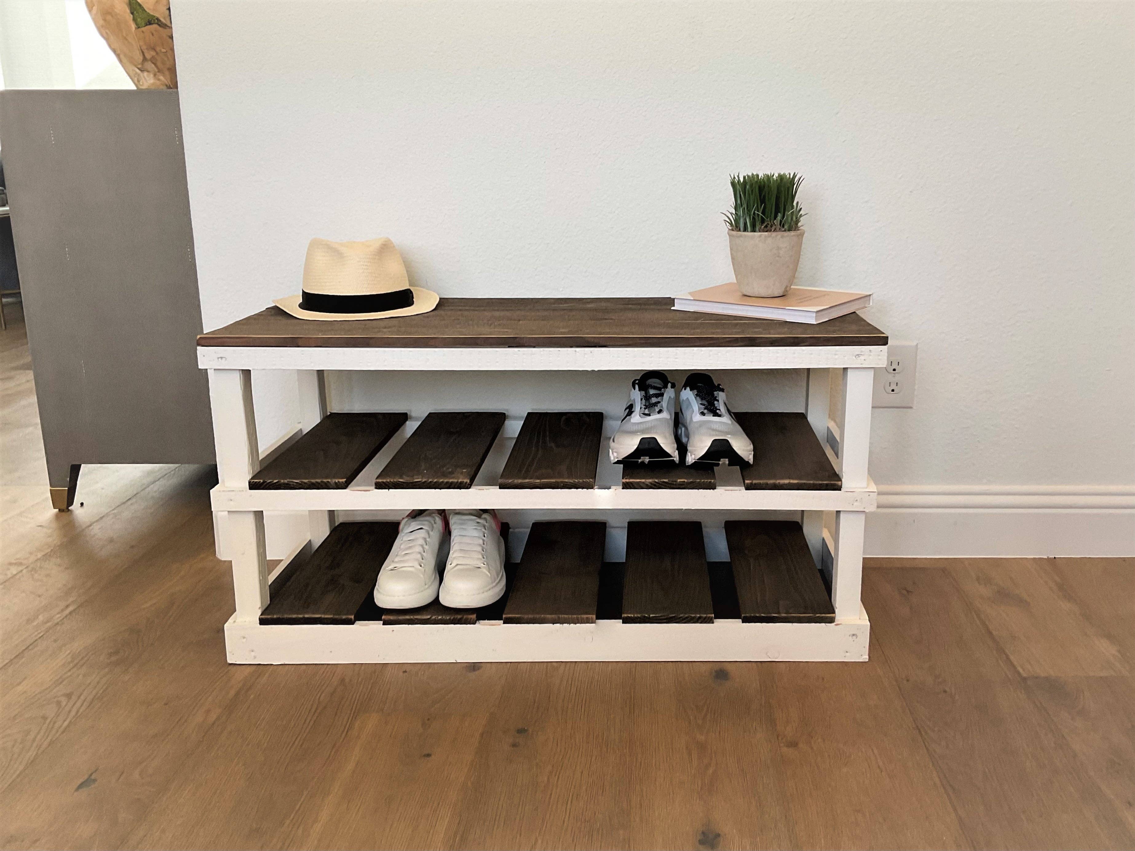 Intrinsic Haven - Vente Étagères à chaussures - Banc-rangement rustique en bois à deux étages pour chaussures18