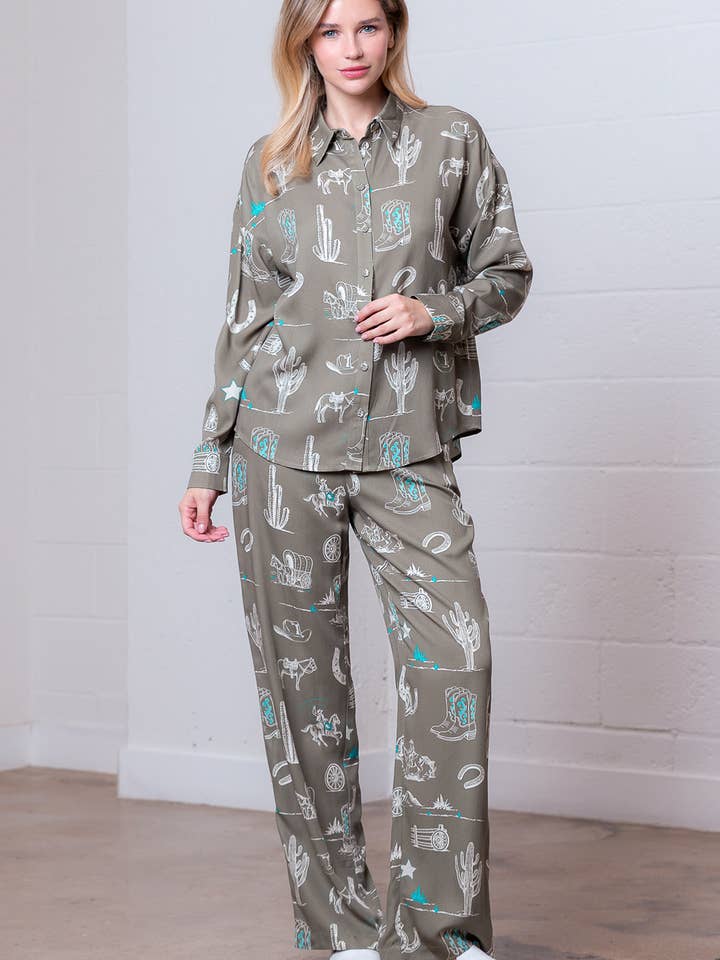 OLIVE HP35295T-HIGH WAISTED LOOSE FIT PANTS for wholesale on Faire4